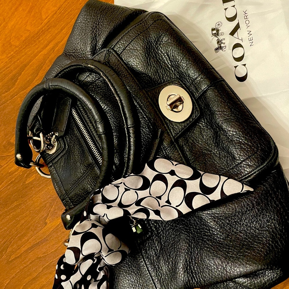 Black pebble grain Coach Hampton satchel